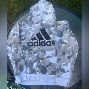 Adidas Kids Hoodie size 10/12- Green khaki Camo with Black Logo
